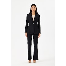 Velnara Moda Klasik Tek Düğme Ceket & İspanyol Paça Pantolon - Kadın Takım Elbise Siyah - Velnara Tasarımı Siyah - 918597742 Siyah