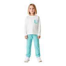 Ersefa Kız Çocuk Pijama Takımı Yumuşak Kumaş Kareli Detaylar Ve Maksimum Mint
