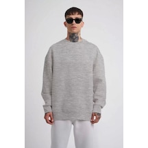 Unisex Biskilet Yaka Üç İplik Sweatshirt - Gri Gri