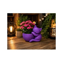 Alvera Sarılan Kedi Saksı 3d Baskı Sevimli Dekoratif Saksı - Mor