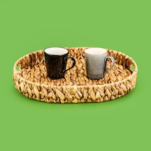 Büyük Boy Örgü Oval Tepsi Sepet - Kahverengi - 42x33x5,5 Cm
