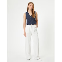 Koton Koton X Sibil Çetinkaya - Keten Karışımlı Pantolon Geniş Paça Cepli Kırık Beyaz 4sak40497pw Ekru