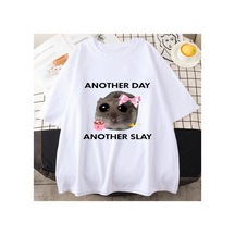 Tarzsokak Üzgün Hamster Başka Bir Gün Slay Komik Grafict-pamuk Kawaii Tshirt Erkekler Kadın Bask Beyaz