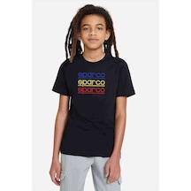 Tshirthane Sparco Logo Mavi Sarı Kırmızı Baskılı Unisex Çocuk Siyah Tshirt