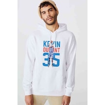 Kevin Durant Baskılı Beyaz Erkek Örme Kapşonlu Sweatshirt