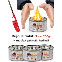 Çakmak Hediyeli Reşo Jel Yakıt Teneke Kutu 200 Gr Net 3 Adet Osmalı Ocak Yakıtı Kanp Piknik Yakıtı
