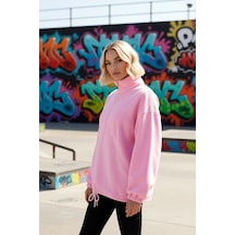 Benerly Kadın Dik Yaka Fermuarlı Polar Regular Kalıp Sweatshirt Fonksiyon Açık Pembe