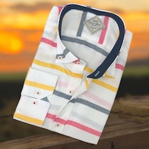 Pamuklu Uzun Kollu Sarı Çizgi Bloklu Erkek Gömlek Slim Fit Kalıp -9859 Sarı Pamuklu Uzun Kollu Sarı Çizgi Bloklu Erkek Gömlek Slim Fit Kalıp -9859 Sarı
