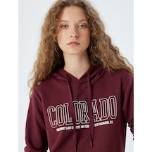 Koton Kolej Sweatshirt Kapüşonlu Kanguru Cepli Baskılı Şardonlu Bordo 5wal10436ık Bordo