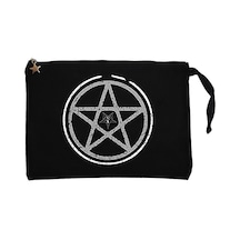 Baphomet Pentagram Siyah Clutch Astarlı Cüzdan / El Çantası Siyah