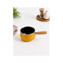14 Cm Emaye Sütlük Ahşap Saplı Süt Cezvesi Sosluk 1200ml 9 Cm Derinlik Sarı
