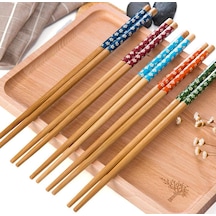 5 Çift Chopstick Yıkanabilir Desenli Bambu Yemek Sushi Çubuk