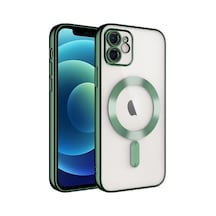 Apple Uyumlu iPhone 11 Kılıf Kamera Korumalı Ve Magsafe Halkalı Shiny Premium Parlak Silikon Kapak Mor - Yeşil