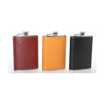 Paslanmaz Çelik Tekli 9 Oz Derili Matara Alk2662