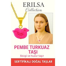 Erilsa Sertifikalı Kuş Model Pembe Turkuaz Taşı Kolye Sevgi, Şans Ve R Çok Renkli