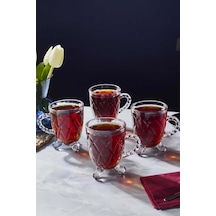 Porsima 15720 Ayaklı Kulplu Desenli Cam Bardak 200 CC 4'lü