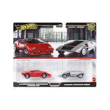 1:64 Hot Wheels Premium Car Culture 2'li Paket Hbl96 - Lamborghini Countach Lp5000 Qv Ve Lancia Stra Çok Renkli