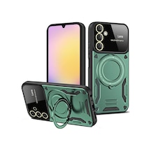 Ilkeshop Newface Samsung Galaxy Uyumlu S25 Kılıf Joy Lens Standlı Kapak - Koyu Yeşil