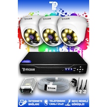 Picam 3 Kameralı Dome 3 İç Kamera Set HDD'siz Full HD Renkli Gece Görüşlü Güvenlik Kamerası Sistemi