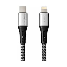 Wahoo Type C-lightning Örgülü 27watt Pd Hızlı Şarj Kablosu, Siyah+gri/gümüş Metal 100 Cm Standart