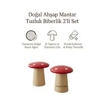 Kamptek Ahşap Atolyesinden Mantar Tuzluk Biberlik 2li Set Kırmızı Kırmızı