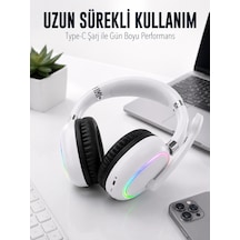 Mey İthalat Beyaz Bluetooth 5.0 Mikrofonlu Kablosuz Kulak Üstü Kulaklık Rgb Işıklı Type-c Şarjlı