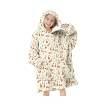 Fox Desenli Çocuk Giyilebilir Battaniye Hoodie, 6-13 Yaş İçin Kalın Flanel Kapüşonlu-a5 Fox Fern Leaf