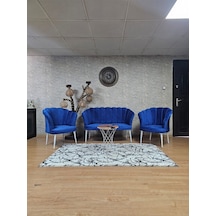 Zafir Papatya Çay Seti Koltuk Takımı Beyaz Boyalı Sivriltme Ayak, Balkon, Salon, Ofis, Cafe Koltuk Takımı Mavi
