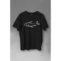 Balik Silüeti Çizimi Fish Vector Baskılı Tişört Unisex T-shirt 001