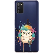 Samsung Galaxy A03s İle Uyumlu Splash Kirpi Tasarımlı Şeffaf Silikon Kılıf Şeffaf
