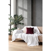 Miracolo Home Beyaz Pamuklu Dekoratif Koltuk Örtüsü 170x230 Boyutlu Optimal Kaymaz Tasarım