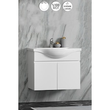 Yıldız 75 Cm Beyaz Mdf Seramik Lavabolu Asma Banyo Alt Dolabı Beyaz