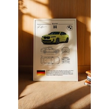 Bmw X4 Tablo - Teknik Özellikli Alman Spor Coupe Suv Poster - Çerçeveli Duvar Dekoru - Blueprint Beyaz