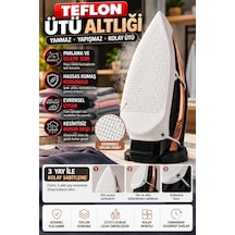 Teflon Yanmaz Yapışmaz Ütü Altlığı Tabanlık Buhar Geçiren Delikli Koruyucu 26x14,5 Cm 3 Yaylı Modeli Beyaz