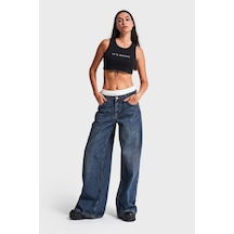 Itsbasic Kadın Tint Kot Rengi Boxer Detaylı Palazzo Fit Denim Jean Kırmızı