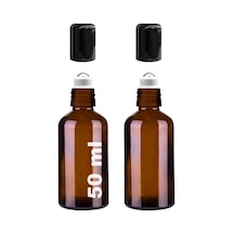 Çelik Roll On Şişesi 50 ML Sızdırmaz Siyah Kapaklı Amber Cam Şişe 2 Adet