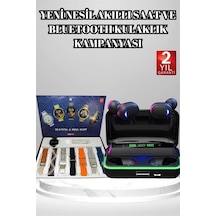 Powerbank Bluetooth Kulaklık Ve Akıllı Saat 7 Kordonlu Metal Kordon Plastik Kordon Siyah