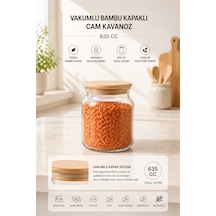 Vakumlu Bambu Kapaklı Cam Kavanoz 635 Cc Hava Geçirmez Saklama Kabı Şeffaf Baharatlık 1 Adet