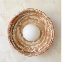 El Yapımı Seramik Kil Aplik - Minimalist Wabi Sabi Duvar Apliği - G9 Led Aydınlatma - Japandi Terakota - Çap 25 Cm
