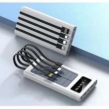 Solar 10.000 Mah Güneş Enerjili Led Işıklı Powerbank Şarj Aleti 2x Usb Çıkışlı Çoklu Kablolu Beyaz