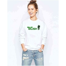 Billie Eilish Baskılı Beyaz Kadın Sweatshirt