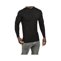 Deepsea Erkek Siyah Dar Kesim Baklava Desenli Yarım Boğazlı Yaka Triko Yarım Balıkçı Yaka Kazak 2505506 Siyah