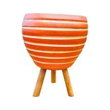 BİTKİ TASARIMI EV DEKORASYON YAN ÇİZGİ DESENLİ TERRAKOTA TOPRAK SAKSI SAKSILIK SALON ÇİÇEKLİK 3 AYAKLI - 15 CM