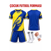 Yenteks Çocuk Futbol Forması Seti Sarı Lacivert Kanarya Desen Çorap+bileklik Lacivert - Sarı