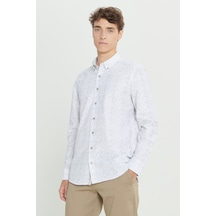 AC&Co / Altınyıldız Classics Erkek Beyaz Hakı Slim Fit Dar Kesim Klasik Yaka Pamuklu Armürlü Gömlek Beyaz Hakı