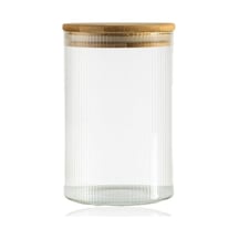Bambu Kapaklı 300 Ml Yuvarlak Çizgili Cam Kavanoz Sızdırmaz Silikon Contalı Gıda Ve Düzenleme Saklama Kabı 2.8 L