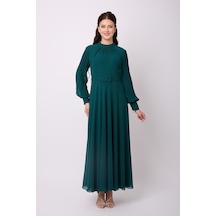 Violevin Er-cool Kadın Kolu Pileli Şifon Elbise 6838-26-yeşil
