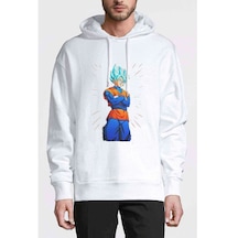 Anime Dragon Ball Baskılı Beyaz Erkek Örme Kapşonlu Sweatshirt (531036815)