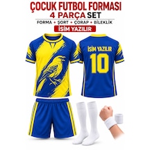 Yenteks İsim Yazılır Çocuk Futbol Forması Sarı Lacivert Kanaraya Dijital Baskı 4 Parça