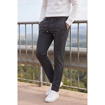 Rizzup Erkek Slim Fit Çizgili Füme Kumaş Pantolon İpli Esnek Bel Likralı Spor Pantolon 2700240